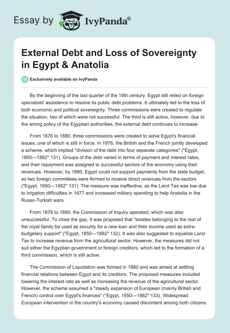 External Debt and Loss of Sovereignty in Egypt & Anatolia. Page 1