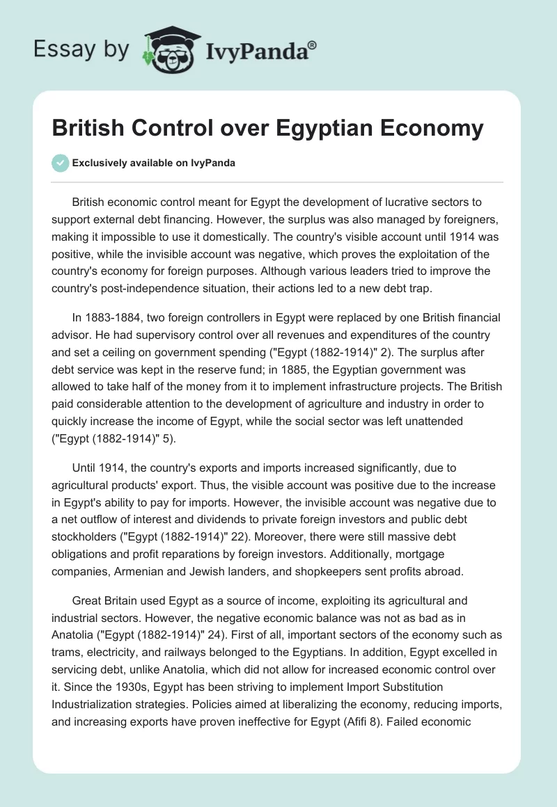 British Control over Egyptian Economy. Page 1