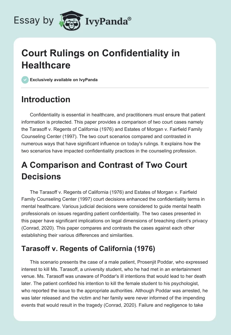 Court Rulings on Confidentiality in Healthcare. Page 1