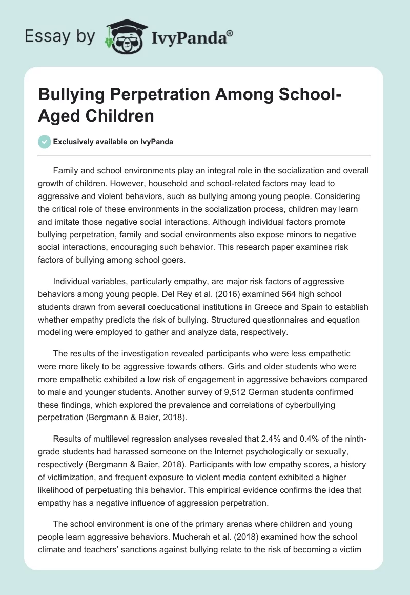 Bullying Perpetration Among School-Aged Children. Page 1