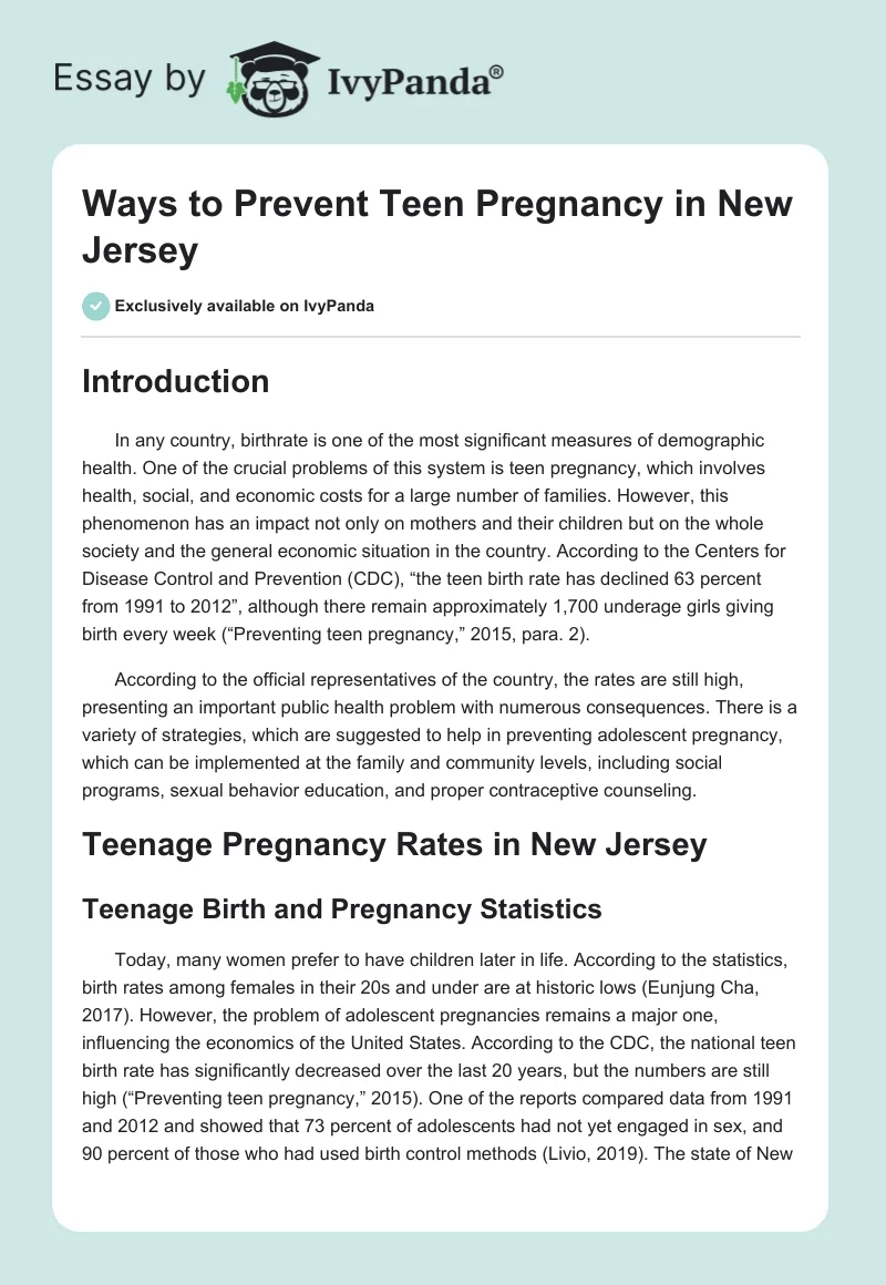 Ways to Prevent Teen Pregnancy in New Jersey. Page 1