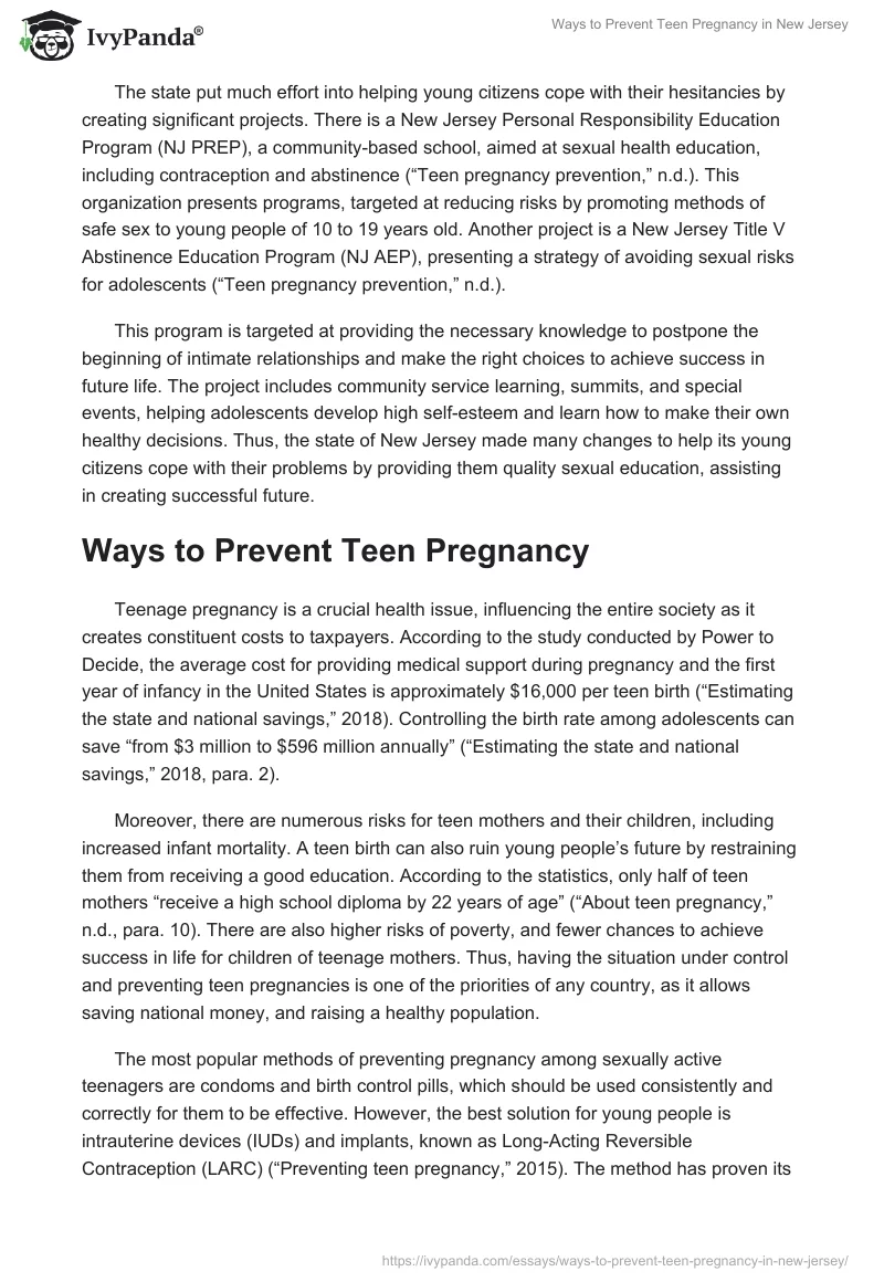 Ways to Prevent Teen Pregnancy in New Jersey. Page 3