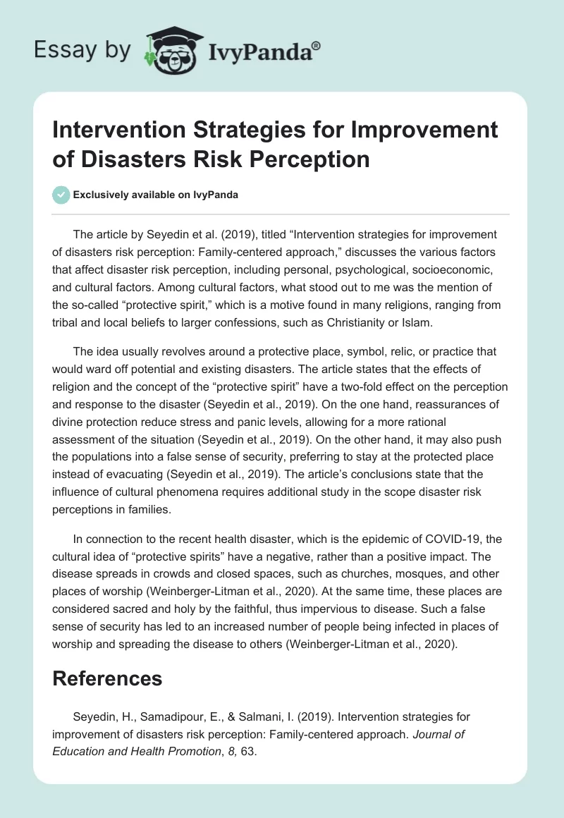 Intervention Strategies for Improvement of Disasters Risk Perception. Page 1