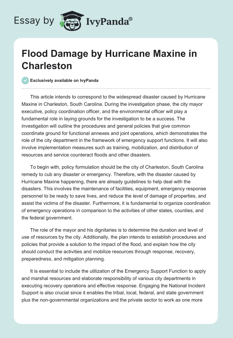 Flood Damage by Hurricane Maxine in Charleston. Page 1