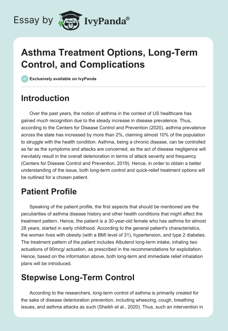 Asthma Treatment Options, Long-Term Control, and Complications. Page 1