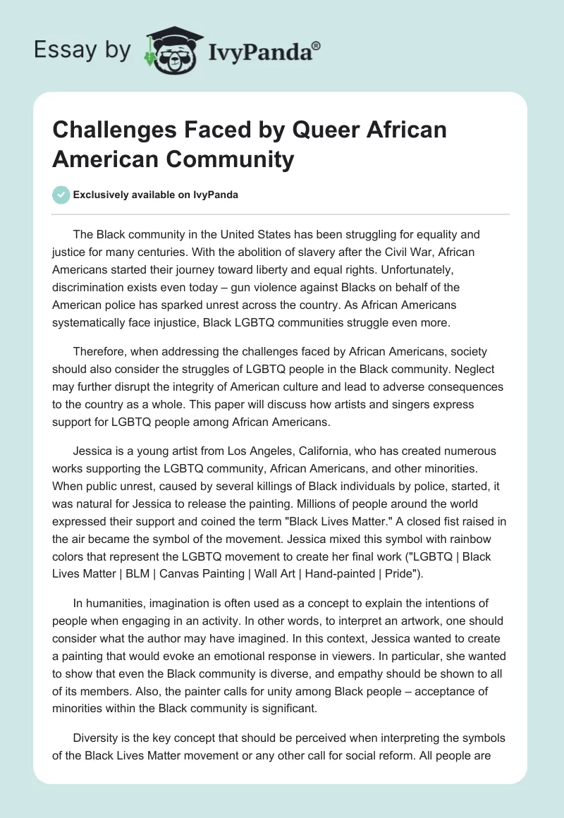 Challenges Faced by Queer African American Community. Page 1