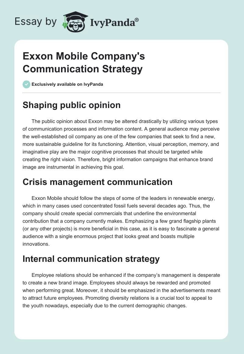 Exxon Mobile Company's Communication Strategy. Page 1