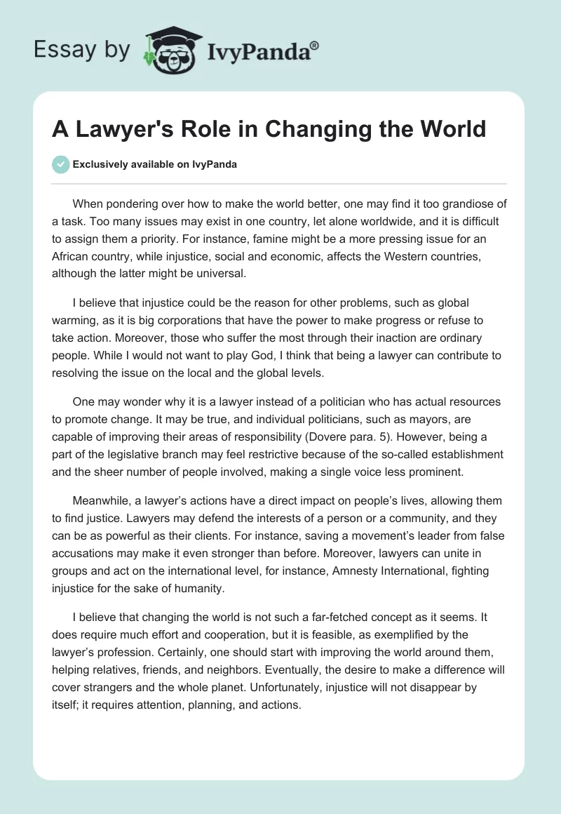 A Lawyer's Role in Changing the World. Page 1