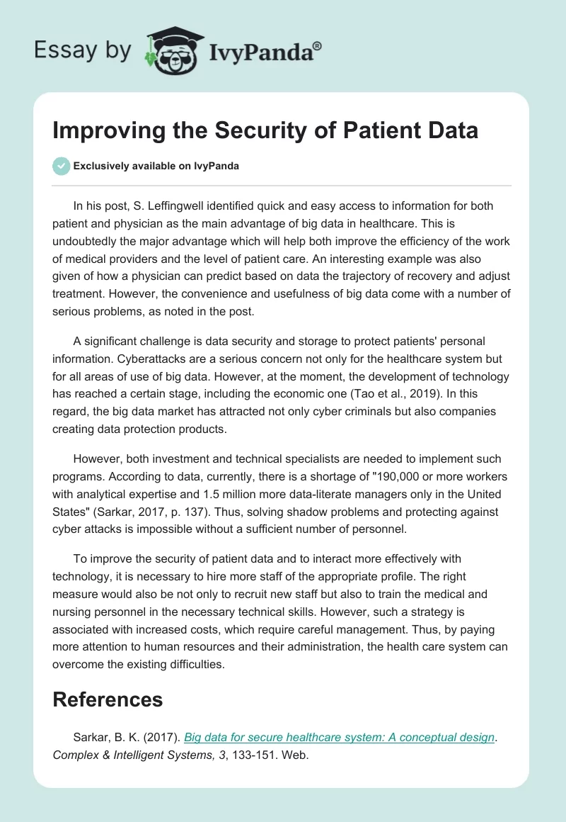 Improving the Security of Patient Data. Page 1