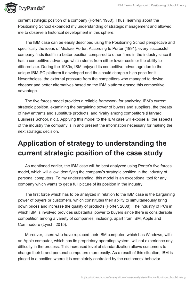 IBM Firm's Analysis with Positioning School Theory. Page 3