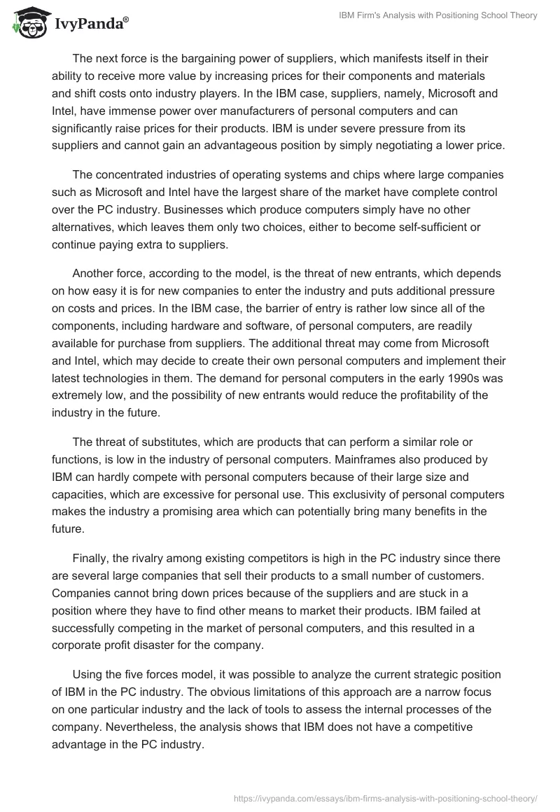 IBM Firm's Analysis with Positioning School Theory. Page 4