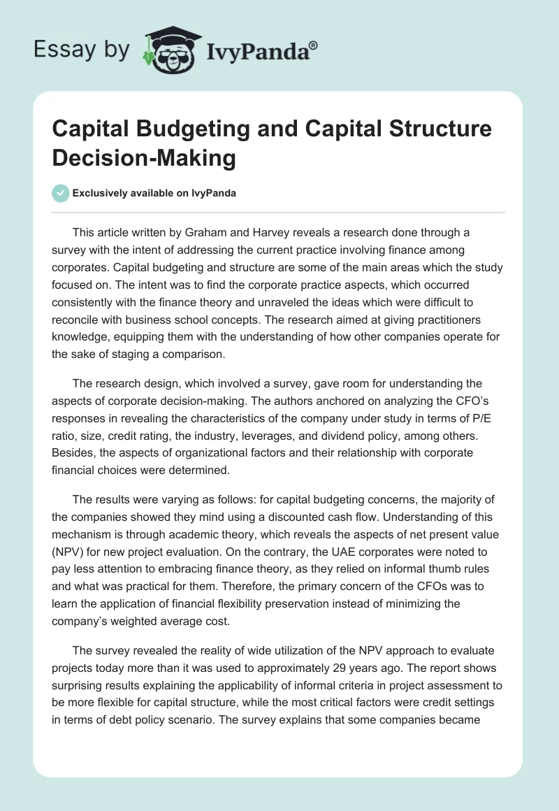 Capital Budgeting and Capital Structure Decision-Making. Page 1