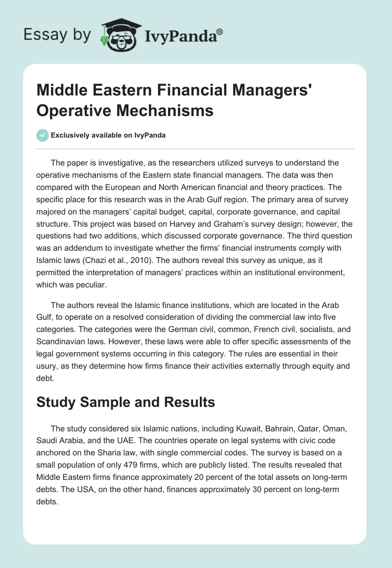 Middle Eastern Financial Managers' Operative Mechanisms. Page 1