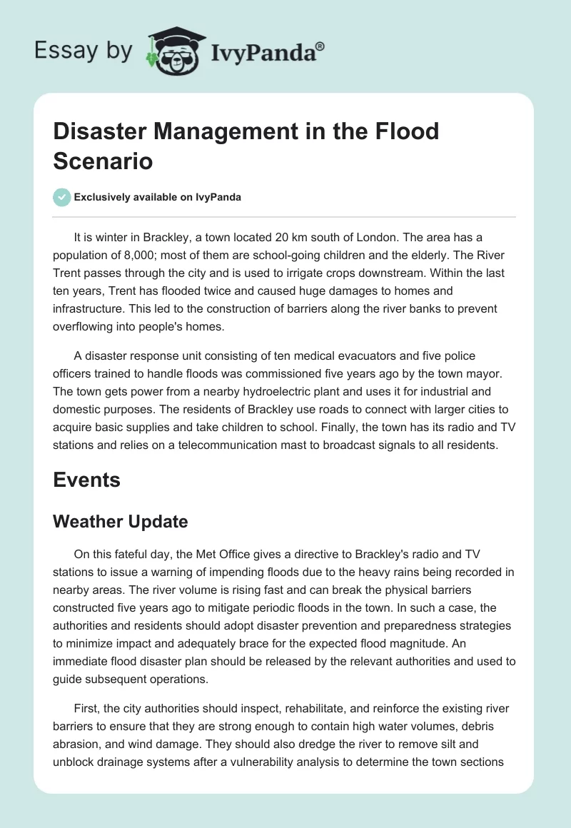 Disaster Management in the Flood Scenario. Page 1