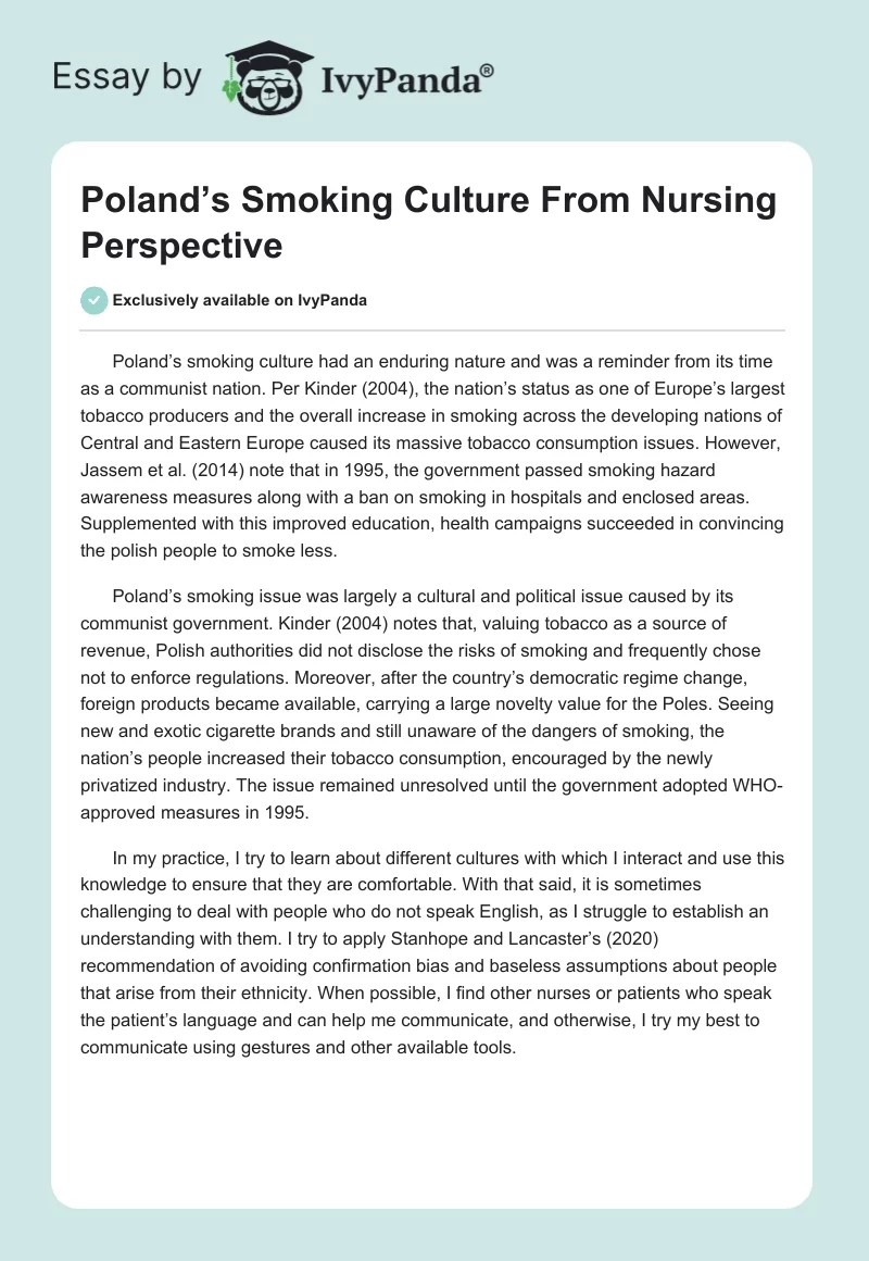 Poland’s Smoking Culture From Nursing Perspective. Page 1