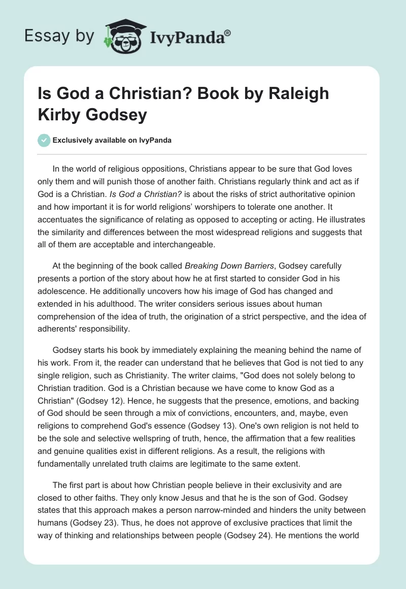 "Is God a Christian?" Book by Raleigh Kirby Godsey. Page 1