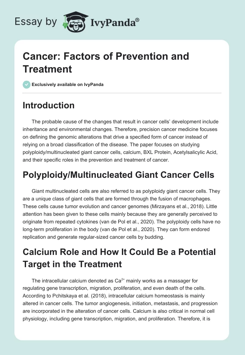 Cancer: Factors of Prevention and Treatment. Page 1