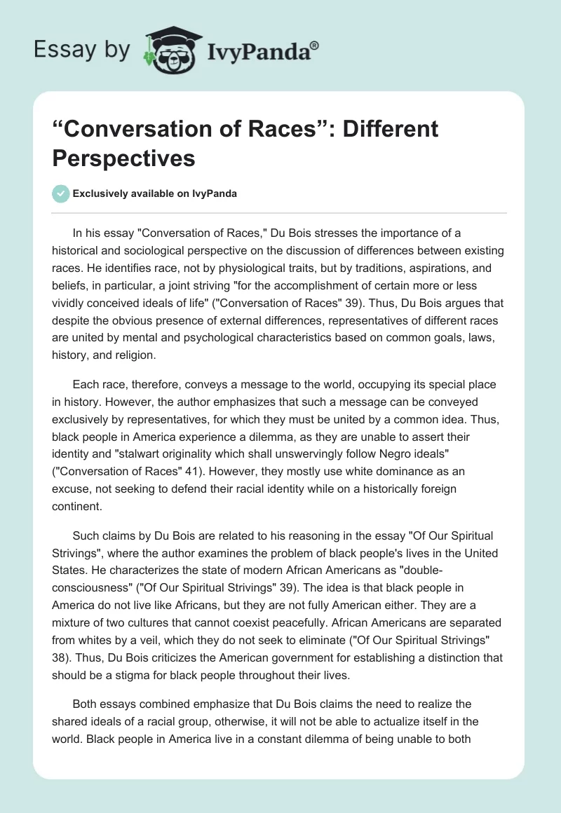 “Conversation of Races”: Different Perspectives. Page 1