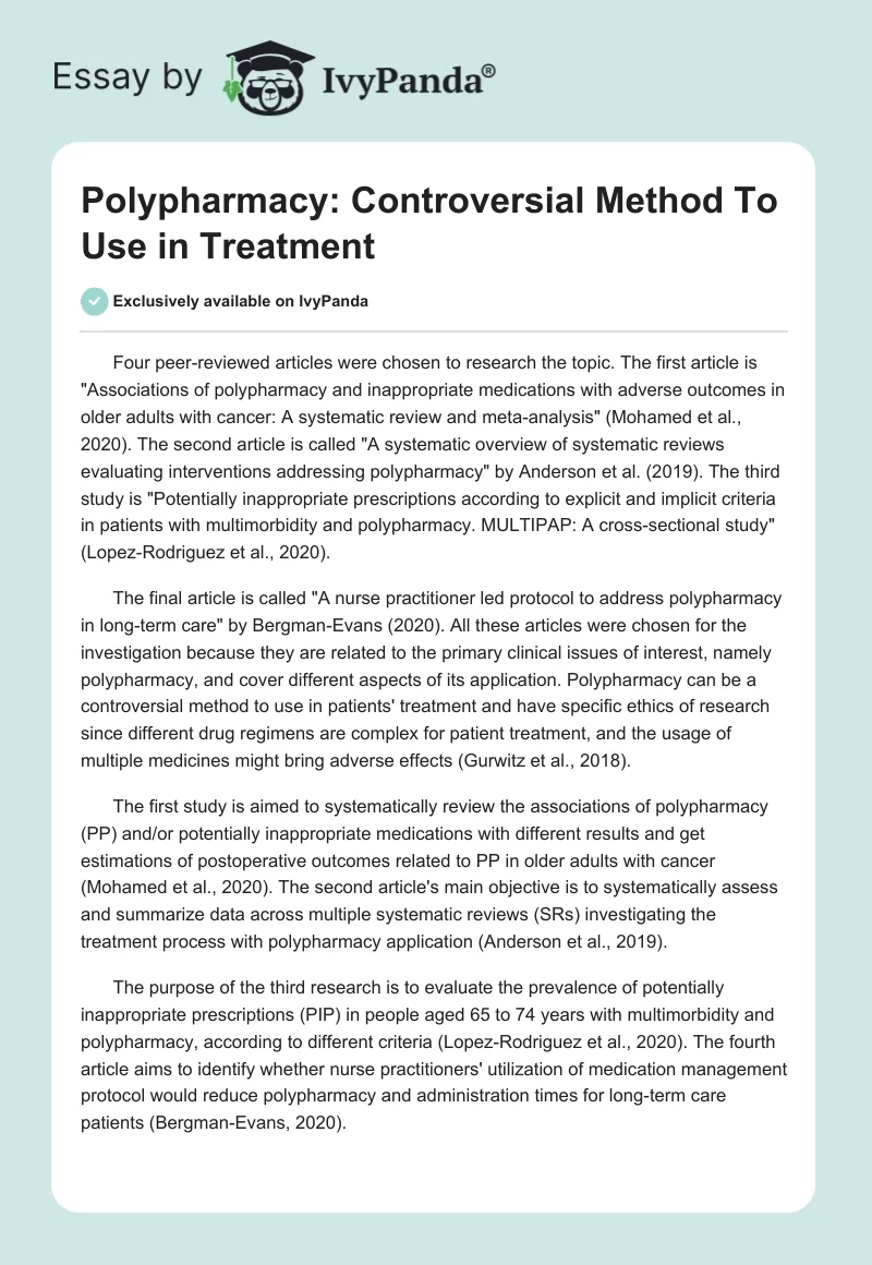 Polypharmacy: Controversial Method To Use in Treatment. Page 1