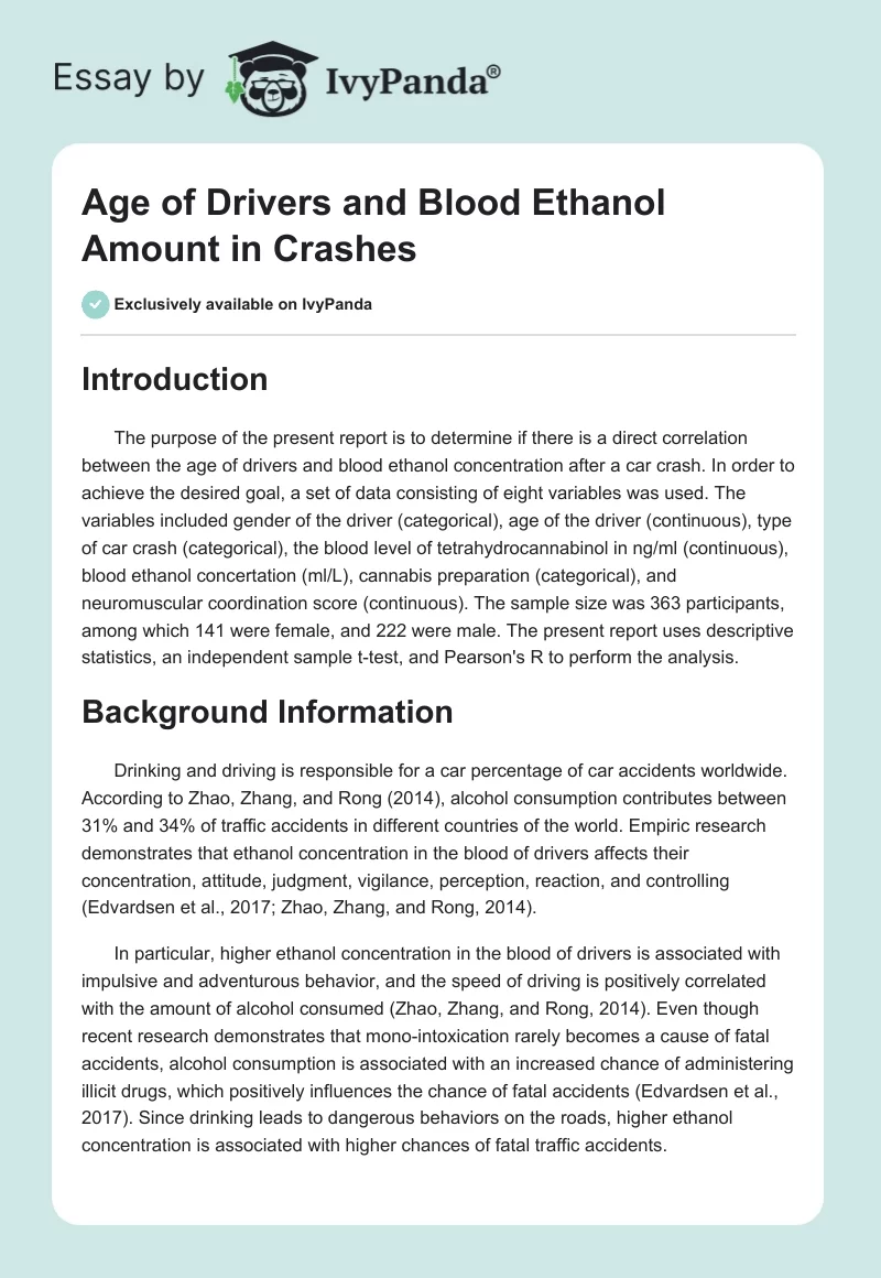 Age of Drivers and Blood Ethanol Amount in Crashes. Page 1
