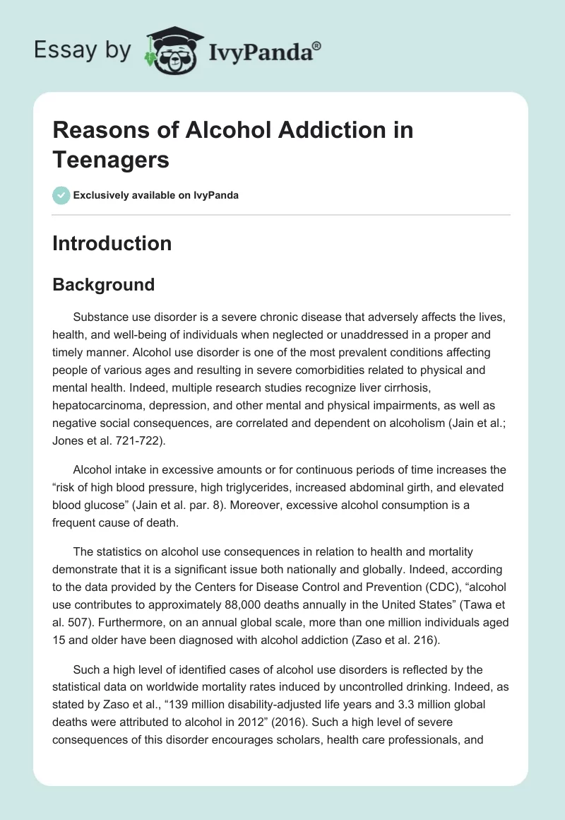 Reasons of Alcohol Addiction in Teenagers. Page 1
