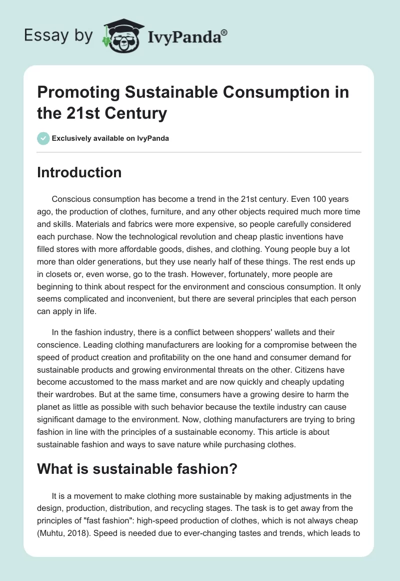 Promoting Sustainable Consumption in the 21st Century. Page 1