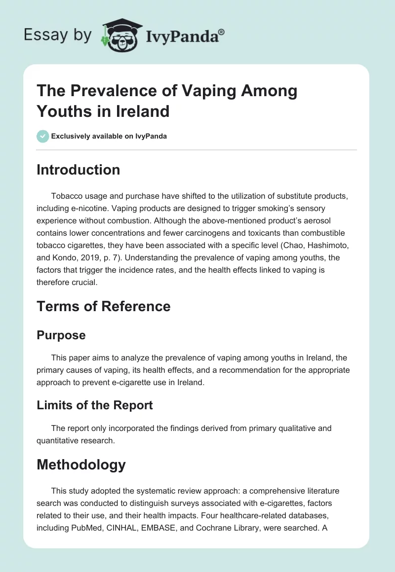 The Prevalence of Vaping Among Youths in Ireland. Page 1