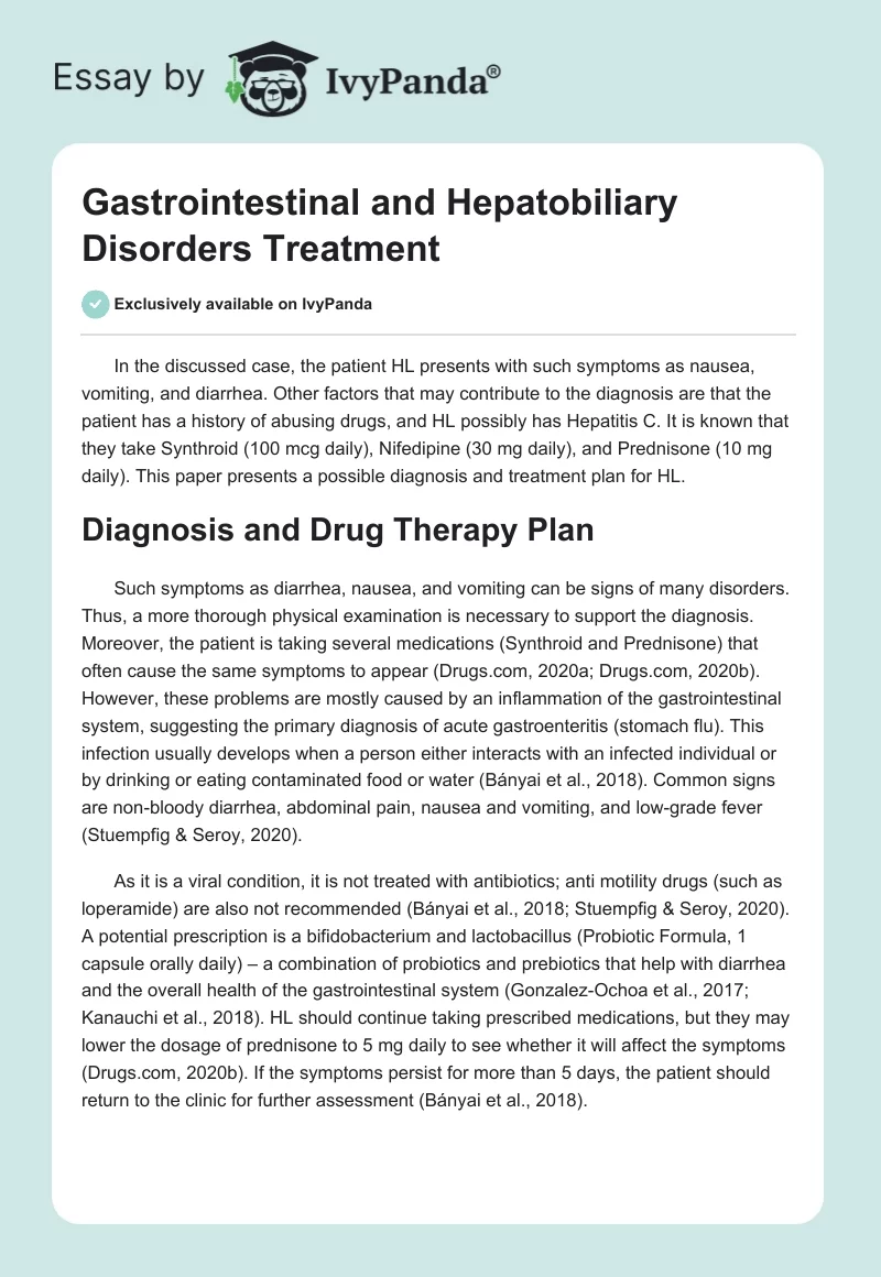 Gastrointestinal and Hepatobiliary Disorders Treatment. Page 1