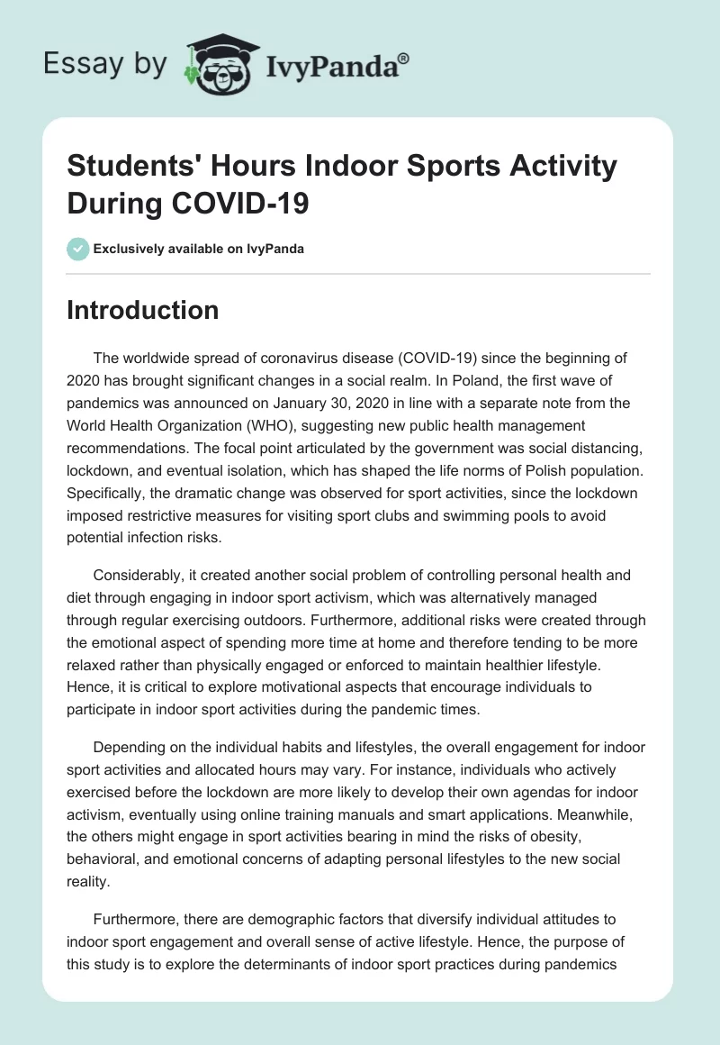 Students' Hours Indoor Sports Activity During COVID-19. Page 1
