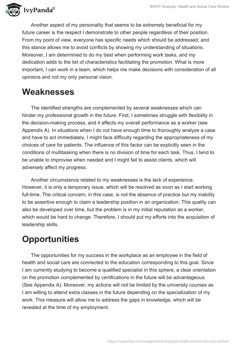 SWOT Analysis: Health and Social Care Worker. Page 2