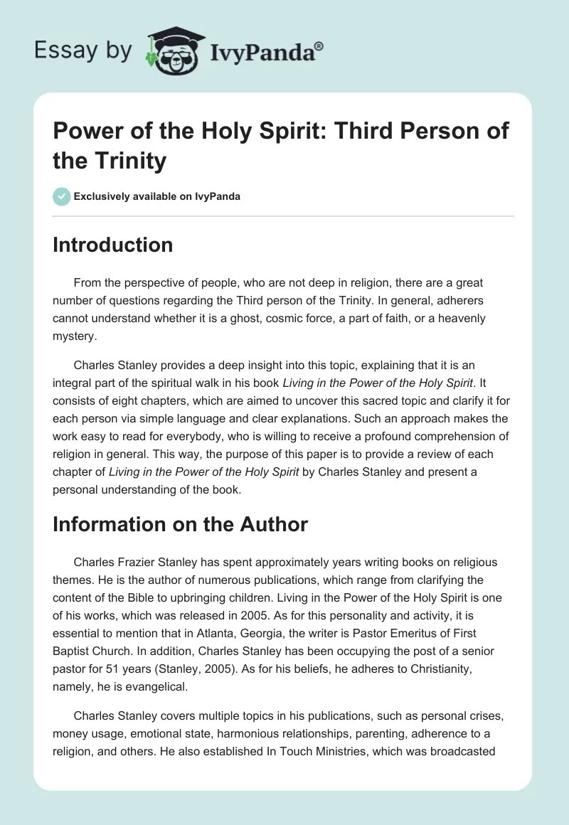 Power of the Holy Spirit: Third Person of the Trinity. Page 1