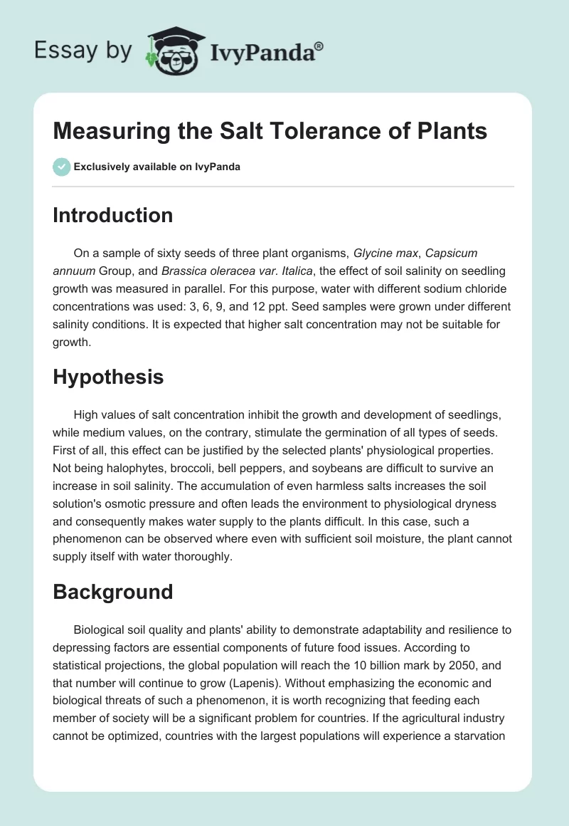 Measuring the Salt Tolerance of Plants. Page 1