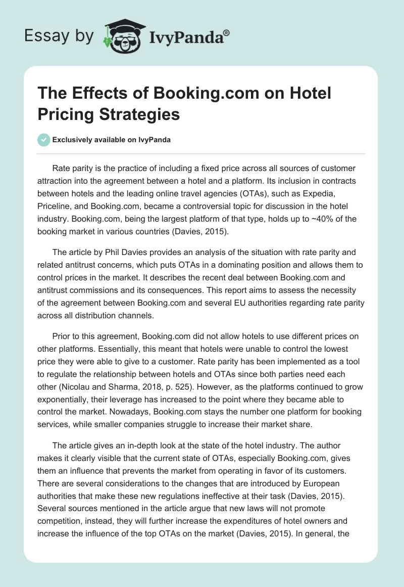 The Effects of Booking.com on Hotel Pricing Strategies. Page 1