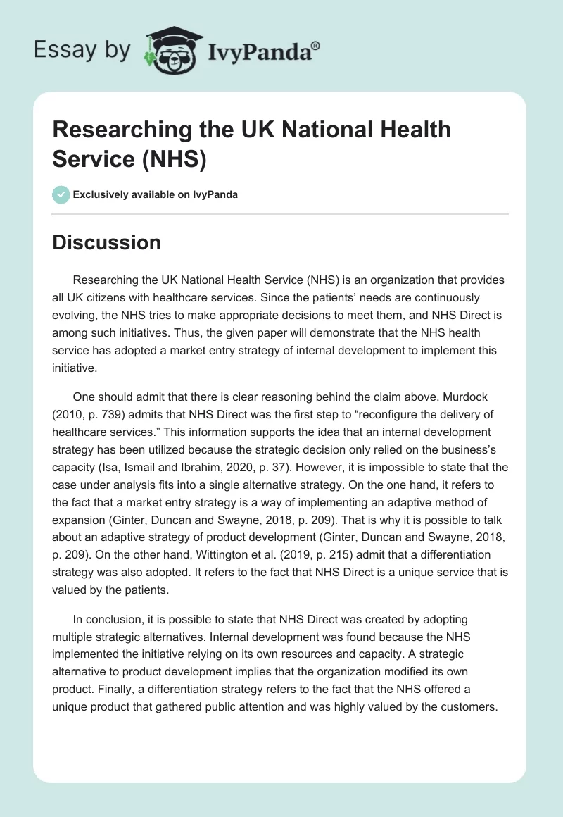 Researching the UK National Health Service (NHS). Page 1