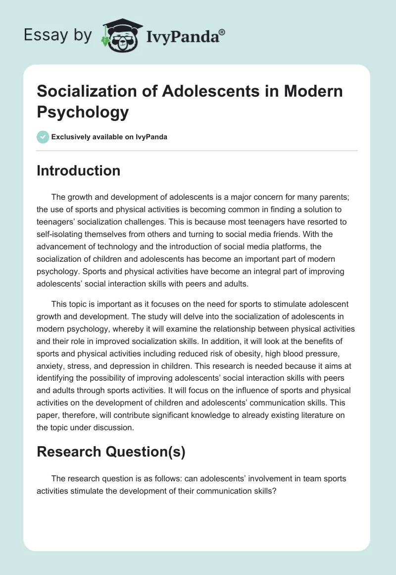 Socialization of Adolescents in Modern Psychology. Page 1
