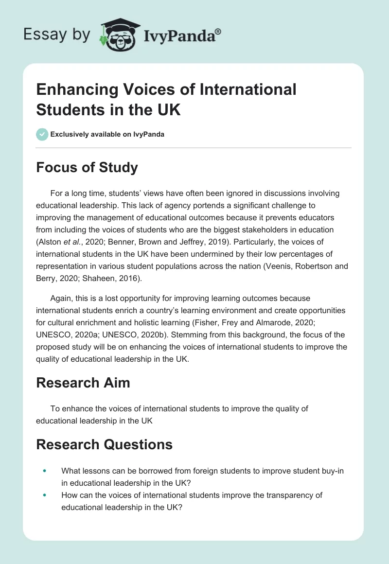 Enhancing Voices of International Students in the UK. Page 1