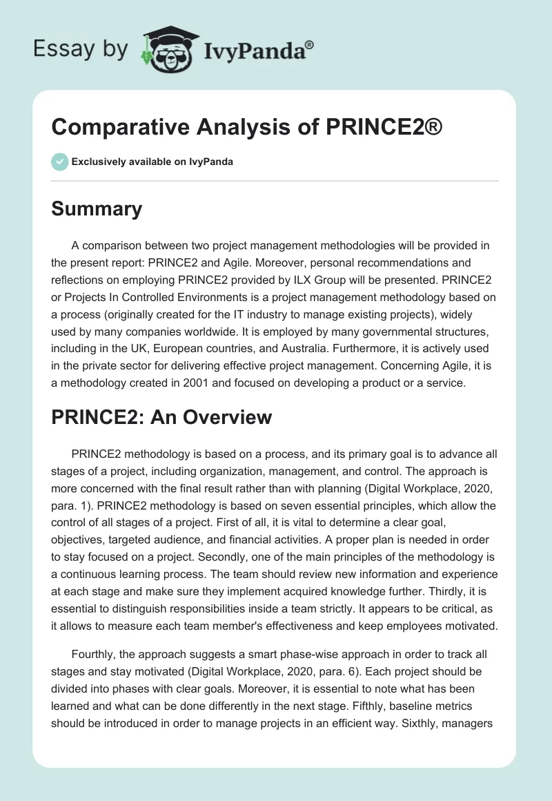 Comparative Analysis of PRINCE2®. Page 1