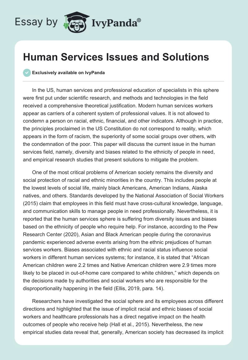 Human Services Issues and Solutions. Page 1