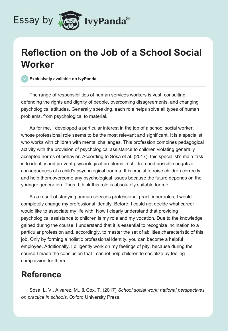 Reflection on the Job of a School Social Worker. Page 1