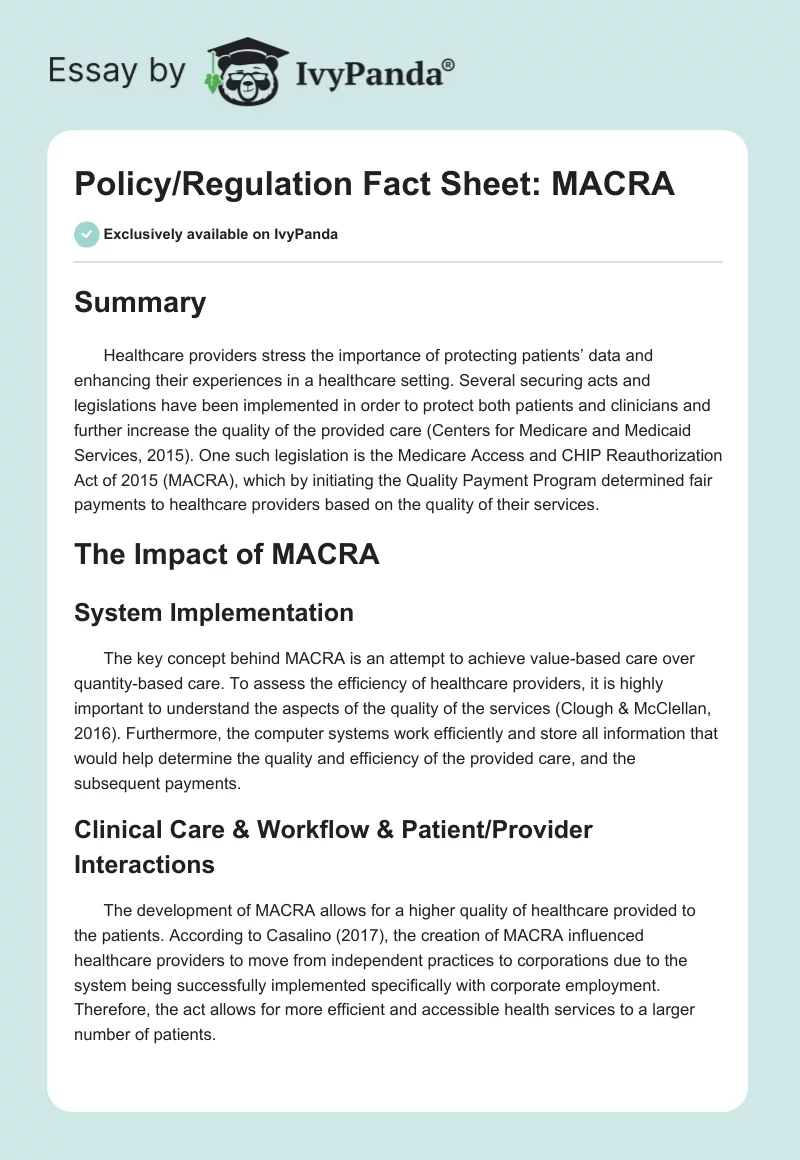 Policy/Regulation Fact Sheet: MACRA. Page 1