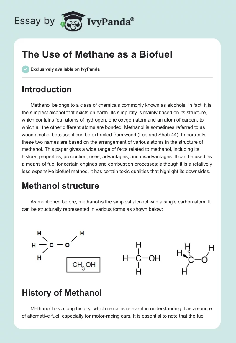 The Use of Methane as a Biofuel. Page 1