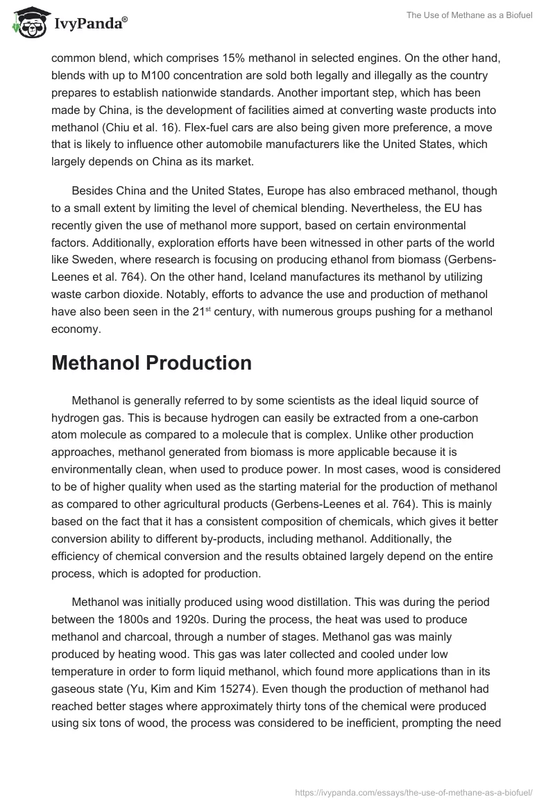 The Use of Methane as a Biofuel. Page 3