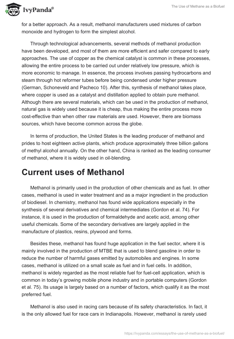 The Use of Methane as a Biofuel. Page 4