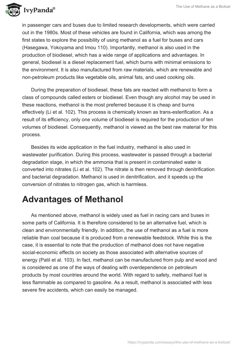 The Use of Methane as a Biofuel. Page 5