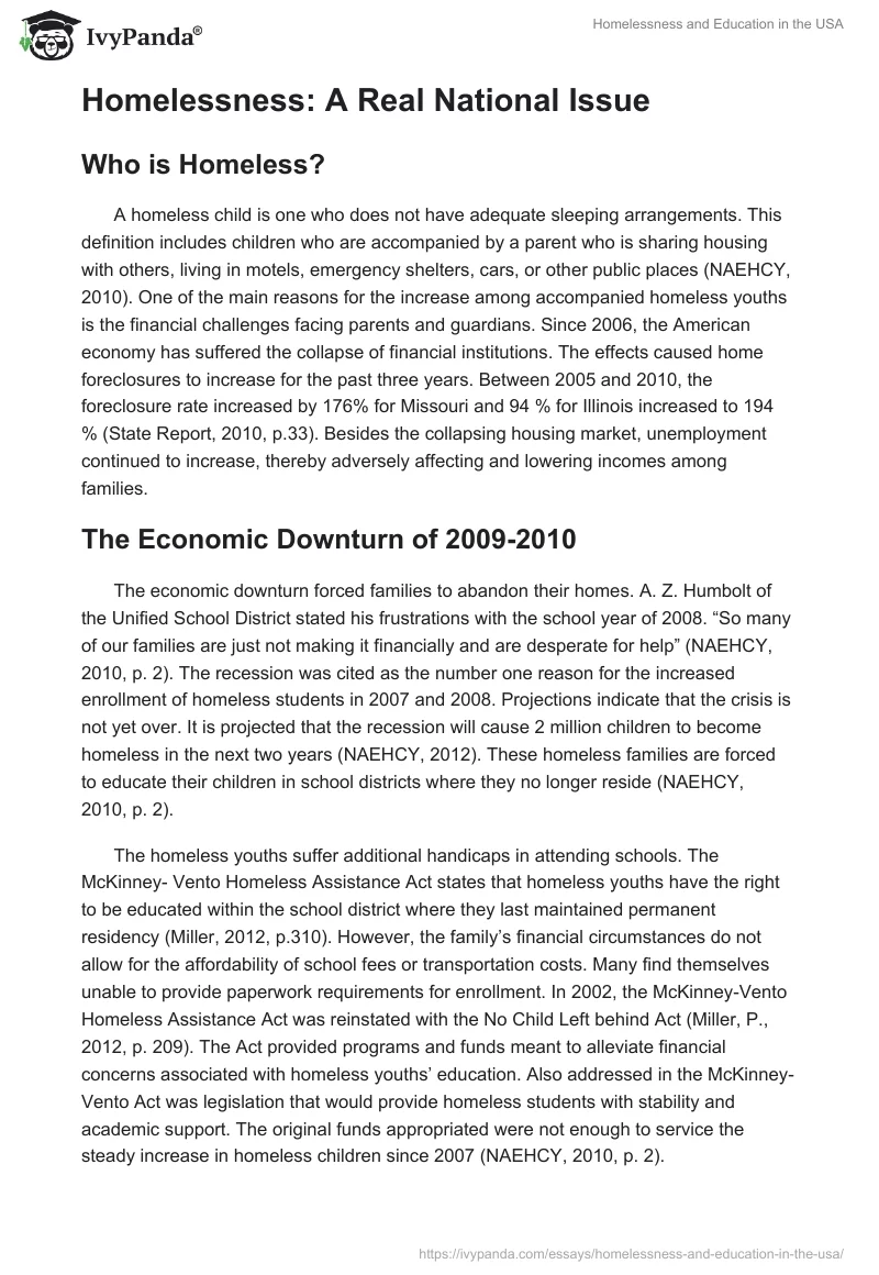 Homelessness and Education in the USA. Page 2
