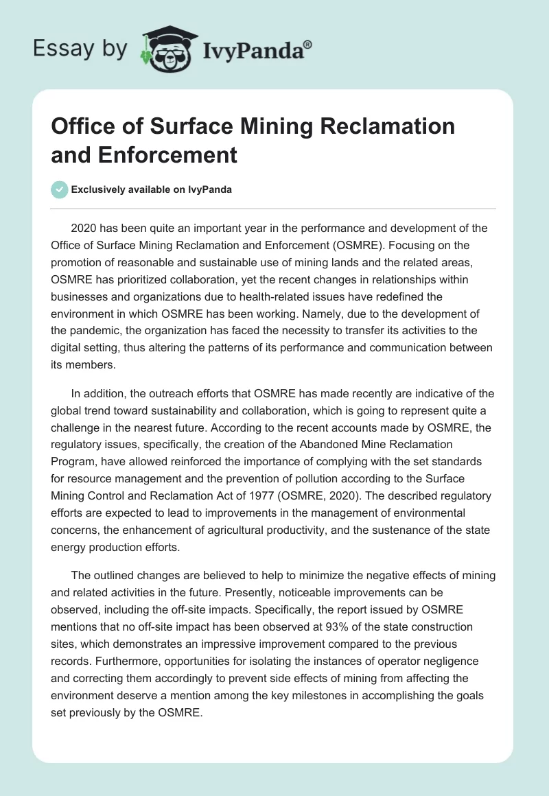 Office of Surface Mining Reclamation and Enforcement. Page 1
