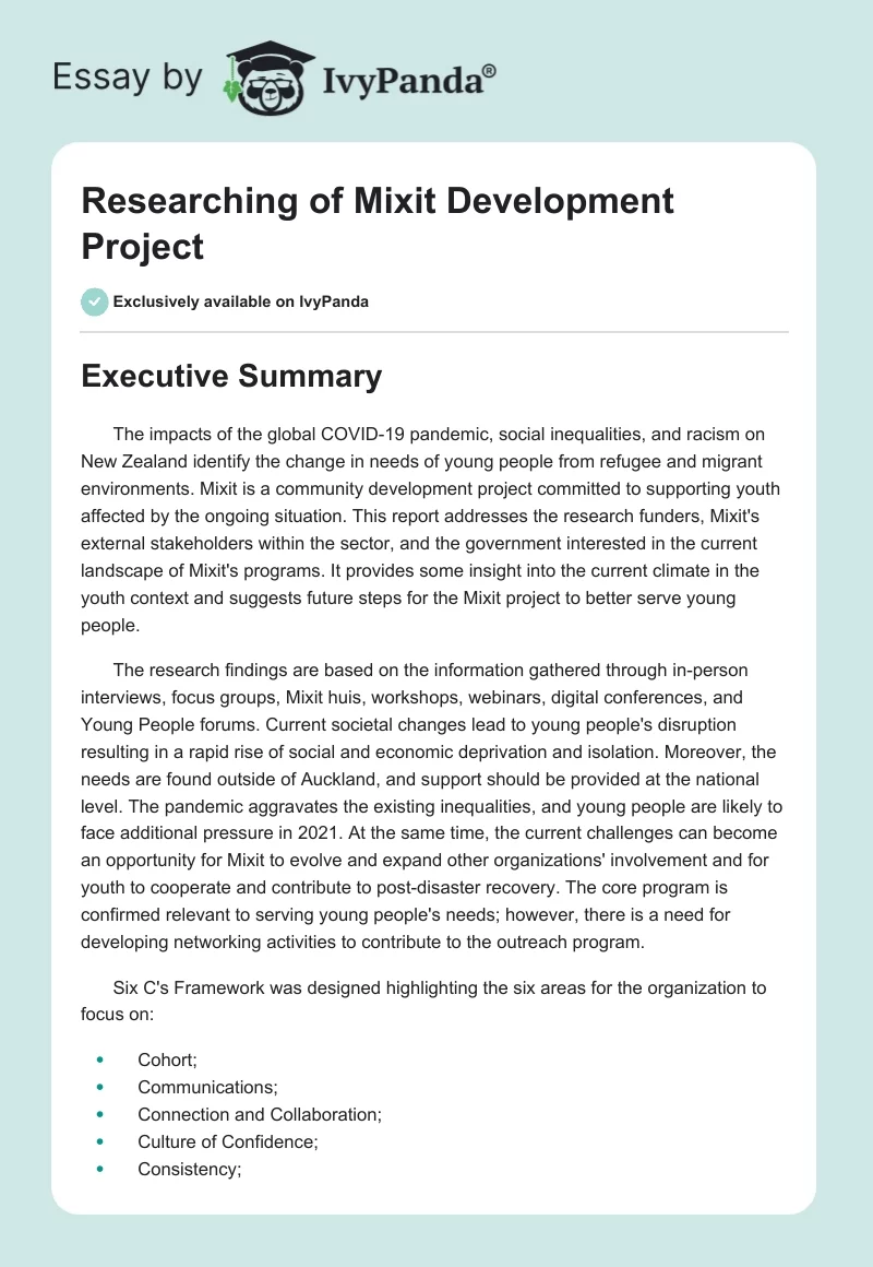 Researching of Mixit Development Project. Page 1