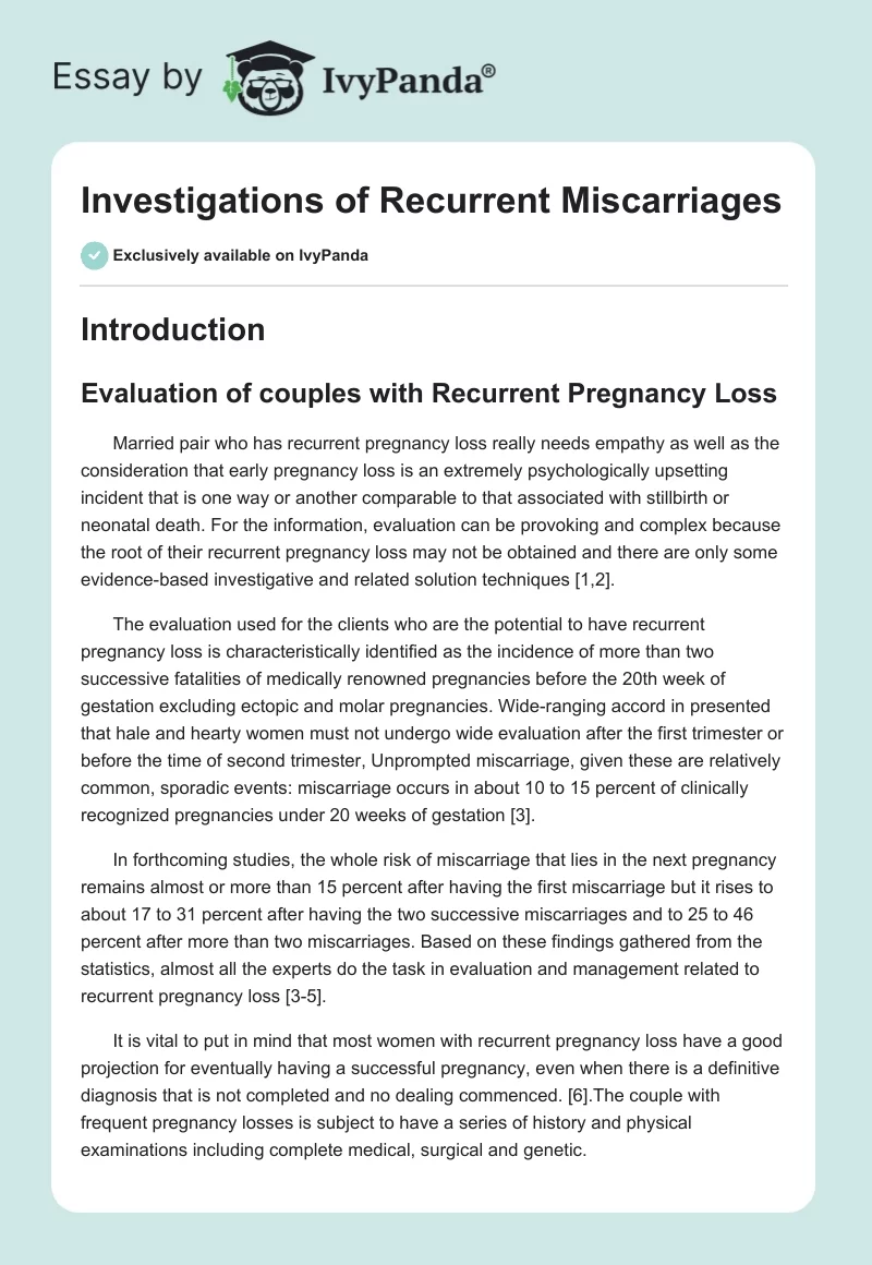 Investigations of Recurrent Miscarriages. Page 1