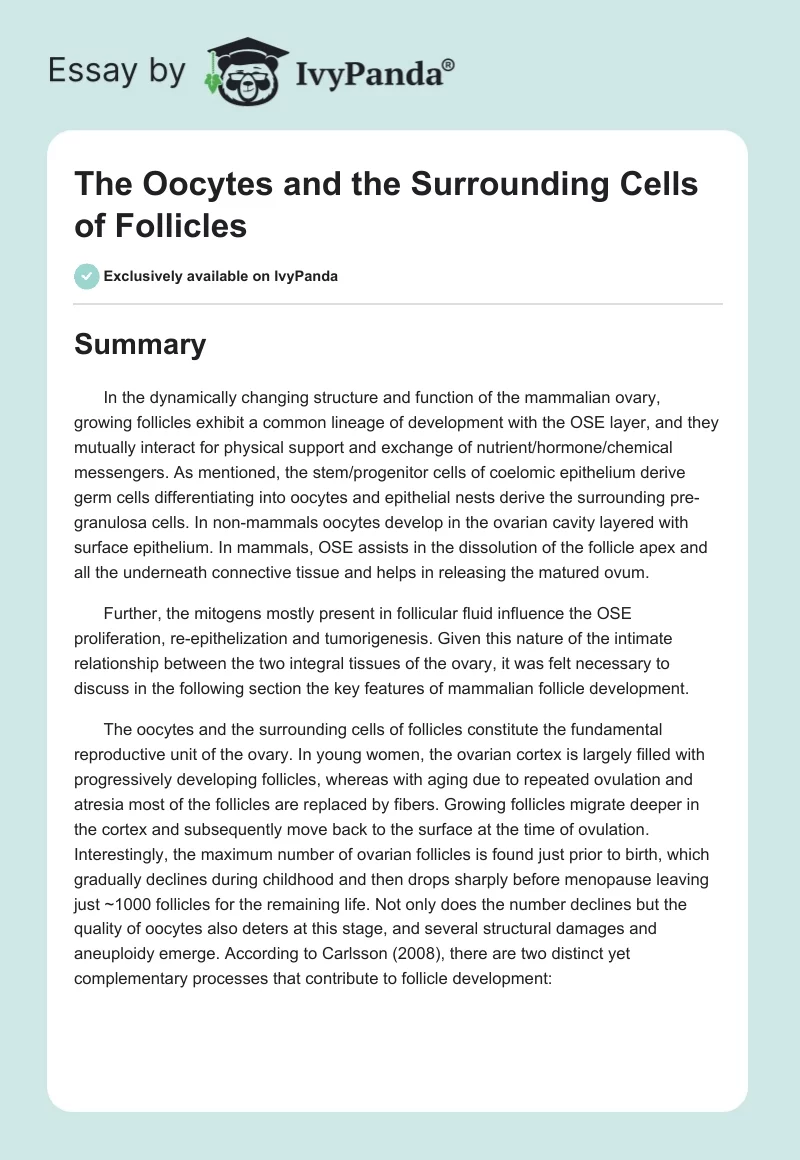 The Oocytes and the Surrounding Cells of Follicles. Page 1