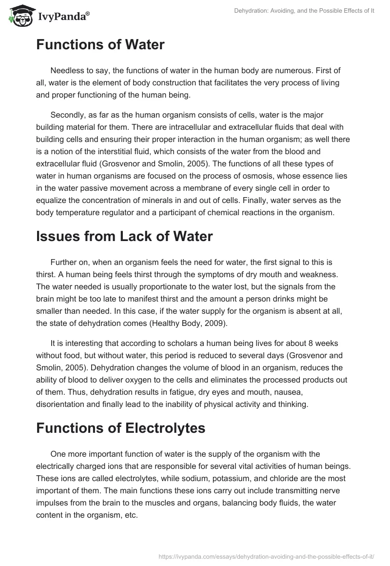 Dehydration: Avoiding, and the Possible Effects of It. Page 2